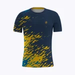 Jersey running custom Genethics 2025 warna navy kuning dengan bahan quick-dry breathable untuk lari dan aktivitas outdoor (Tampak Depan).