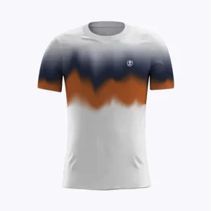 Jersey running custom Genethics 2025 warna putih gradasi hitam cokat dengan bahan quick-dry breathable untuk lari dan aktivitas outdoor (Tampak Depan).