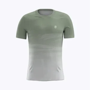 Jersey running custom Genethics 2025 warna abu gradasi putih dengan bahan quick-dry breathable untuk lari dan aktivitas outdoor (Tampak Depan).