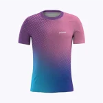 Jersey running custom Genethics 2025 warna gradasi biru pink dengan bahan quick-dry breathable untuk lari dan aktivitas outdoor (Tampak Depan).