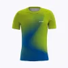 Jersey running custom Genethics 2025 warna gradasi hijau biru dengan bahan quick-dry breathable untuk lari dan aktivitas outdoor (Tampak Depan).