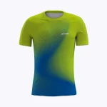 Jersey running custom Genethics 2025 warna gradasi hijau biru dengan bahan quick-dry breathable untuk lari dan aktivitas outdoor (Tampak Depan).