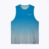 Jersey running custom Genethics sleeveless 2025 warna gradasi biru abu dengan bahan quick-dry breathable untuk lari dan aktivitas outdoor (Tampak Depan).