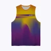 Jersey running custom Genethics sleeveless 2025 warna gradasi kuning ungu dengan bahan quick-dry breathable untuk lari dan aktivitas outdoor (Tampak Depan).