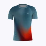 Jersey running atau running jersey custom Genethics 2026 warna gradasi biru merah dengan bahan quick-dry breathable untuk lari dan aktivitas outdoor (Tampak Depan).
