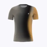 Jersey running atau running jersey custom Genethics 2026 warna gradasi abu coklat dengan bahan quick-dry breathable untuk lari dan aktivitas outdoor (Tampak Depan).