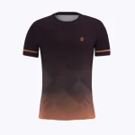 Jersey running atau running jersey custom Genethics 2026 warna gradasi coklat jingga dengan bahan quick-dry breathable untuk lari dan aktivitas outdoor (Tampak Depan).