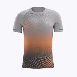 Jersey running atau running jersey custom Genethics 2026 warna gradasi abu jingga dengan bahan quick-dry breathable untuk lari dan aktivitas outdoor (Tampak Depan).