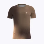 Jersey running atau running jersey custom Genethics 2026 warna gradasi coklat dengan bahan quick-dry breathable untuk lari dan aktivitas outdoor (Tampak Depan).