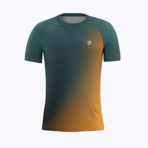 Jersey running atau running jersey custom Genethics 2026 warna gradasi biru kuning dengan bahan quick-dry breathable untuk lari dan aktivitas outdoor (Tampak Depan).