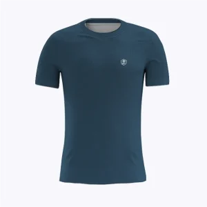 Jersey running atau running jersey custom Genethics 2026 warna navy dengan bahan quick-dry breathable untuk lari dan aktivitas outdoor (Tampak Depan).