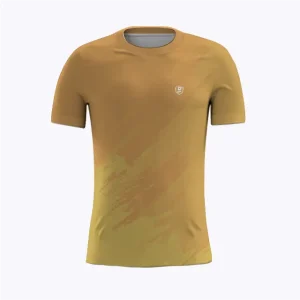 Jersey running atau running jersey custom Genethics 2026 warna kuning dengan bahan quick-dry breathable untuk lari dan aktivitas outdoor (Tampak Depan).