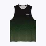 Jersey running custom atau singlet running jersey Genethics 2026 warna gradasi hijau dengan bahan quick-dry breathable untuk lari dan aktivitas olahraga lainnya (Tampak Depan).