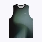 Jersey running custom atau singlet running jersey Genethics 2026 warna gradasi abu dengan bahan quick-dry breathable untuk lari dan aktivitas olahraga lainnya (Tampak Depan).