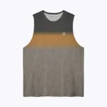 Jersey running custom atau singlet running jersey Genethics 2026 warna abu krem dengan bahan quick-dry breathable untuk lari dan aktivitas olahraga lainnya (Tampak Depan).