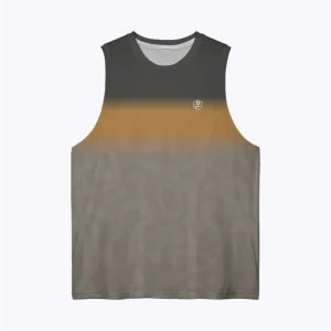 Jersey running custom atau singlet running jersey Genethics 2026 warna abu krem dengan bahan quick-dry breathable untuk lari dan aktivitas olahraga lainnya (Tampak Depan).