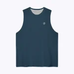 Jersey running custom atau singlet running jersey Genethics 2026 warna navy dengan bahan quick-dry breathable untuk lari dan aktivitas olahraga lainnya (Tampak Depan).