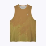 Jersey running custom atau singlet running jersey Genethics 2026 warna gradasi kuning dengan bahan quick-dry breathable untuk lari dan aktivitas olahraga lainnya (Tampak Depan).