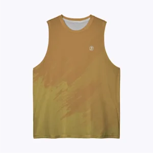 Jersey running custom atau singlet running jersey Genethics 2026 warna gradasi kuning dengan bahan quick-dry breathable untuk lari dan aktivitas olahraga lainnya (Tampak Depan).