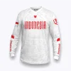 Jersey Indonesia custom Genethics edisi kemerdekaan 2026 warna putih dengan bahan quick-dry breathable cocok untuk jersey sepeda, jersey badminton, jersey padel, jersey lari (Tampak Depan).