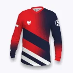 Jersey Indonesia custom Genethics edisi kemerdekaan 2026 warna navy putih merah dengan bahan quick-dry breathable cocok untuk jersey sepeda, jersey badminton, jersey padel, jersey lari (Tampak Depan).