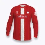 Jersey Indonesia custom Genethics edisi kemerdekaan 2026 warna merah putih dengan bahan quick-dry breathable cocok untuk jersey sepeda, jersey badminton, jersey padel, jersey lari (Tampak Depan).