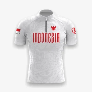 Jersey indonesia custom atau jersey road bike Genethics 2026 warna putih dengan bahan quick-dry breathable untuk bersepeda dan aktivitas olahraga lainnya (Tampak Depan).