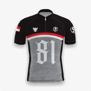 Jersey indonesia custom atau jersey road bike Genethics 2026 warna hitam abu dengan bahan quick-dry breathable untuk bersepeda dan aktivitas olahraga lainnya (Tampak Depan).
