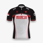 Jersey indonesia custom atau jersey road bike Genethics 2026 warna hitam putih merah dengan bahan quick-dry breathable untuk bersepeda dan aktivitas olahraga lainnya (Tampak Depan).
