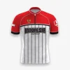 Jersey indonesia custom atau jersey road bike Genethics 2026 warna merah putih hitam dengan bahan quick-dry breathable untuk bersepeda dan aktivitas olahraga lainnya (Tampak Depan).