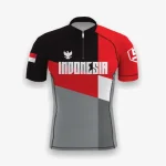 Jersey indonesia custom atau jersey road bike Genethics 2026 warna hitam merah putih abu dengan bahan quick-dry breathable untuk bersepeda dan aktivitas olahraga lainnya (Tampak Depan).
